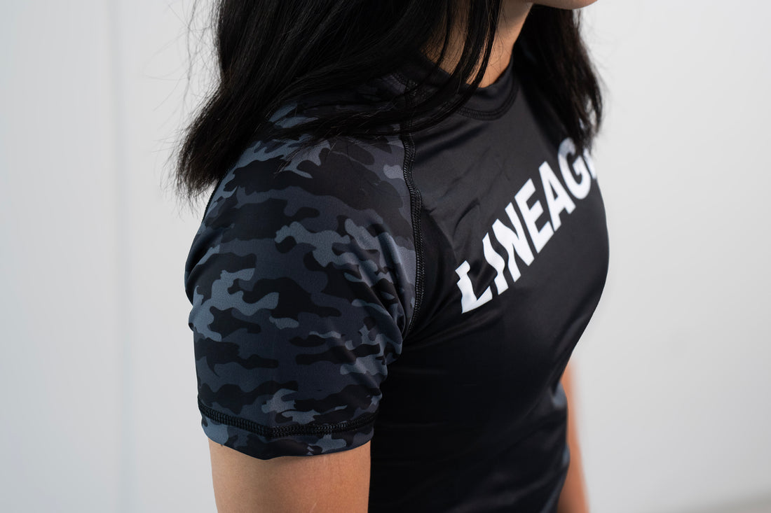 Women's Rash Guard Top — Black Camo